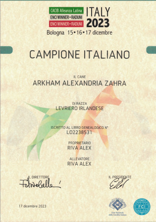 ARKHAM WOLFHOUNDS- Arkham Alexandria Zahara became ITALIAN CHAMPION