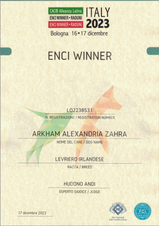 ARKHAM WOLFHOUNDS - ENCI WINNER 2023- BOLOGNA FIERE- ARKHAM ALEXANDRIA ZAHRA