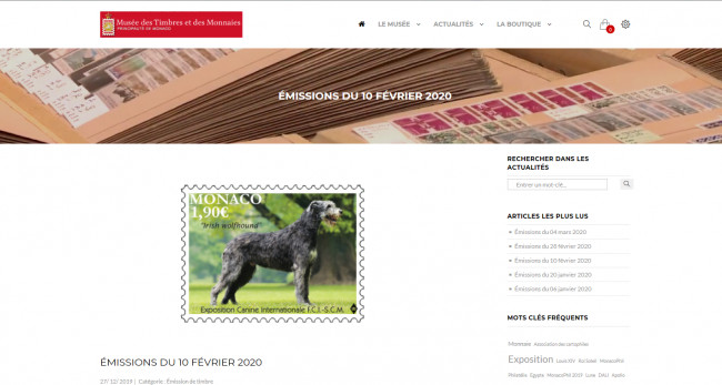 Official Monaco stamp with Irish Wolfhound 2020